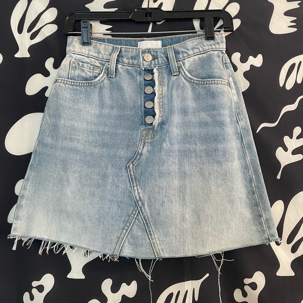7 For All Mankind Y2K Denim Mini Skirt with Exposed Buttons size 24